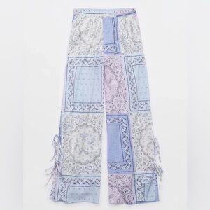 Aerie Seersucker Side Tie Pajama Pants Blue Patchwork Bandana Size Medium